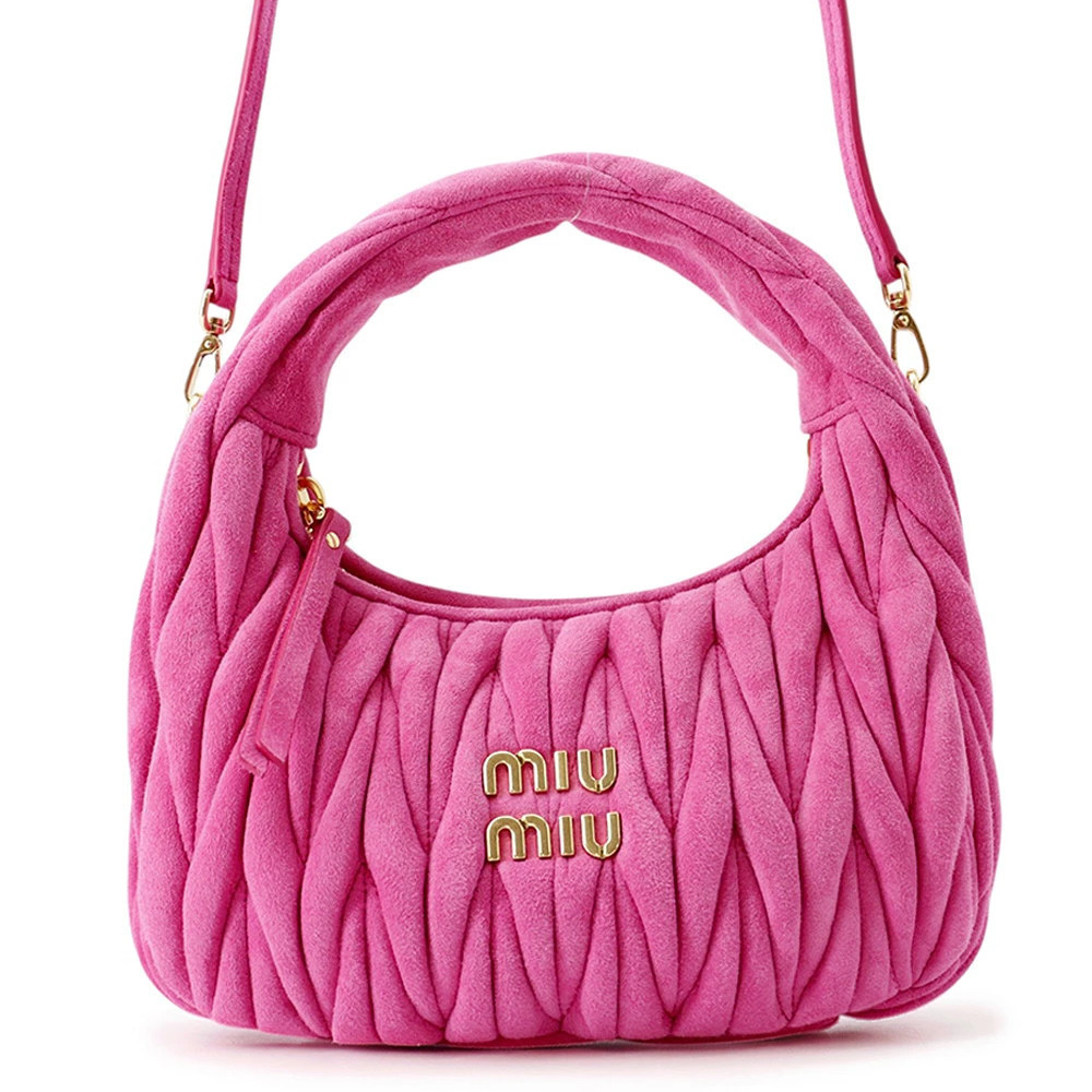 Miu Miu pink Wander Matelasse Suede Hobo Bag quilted texture
